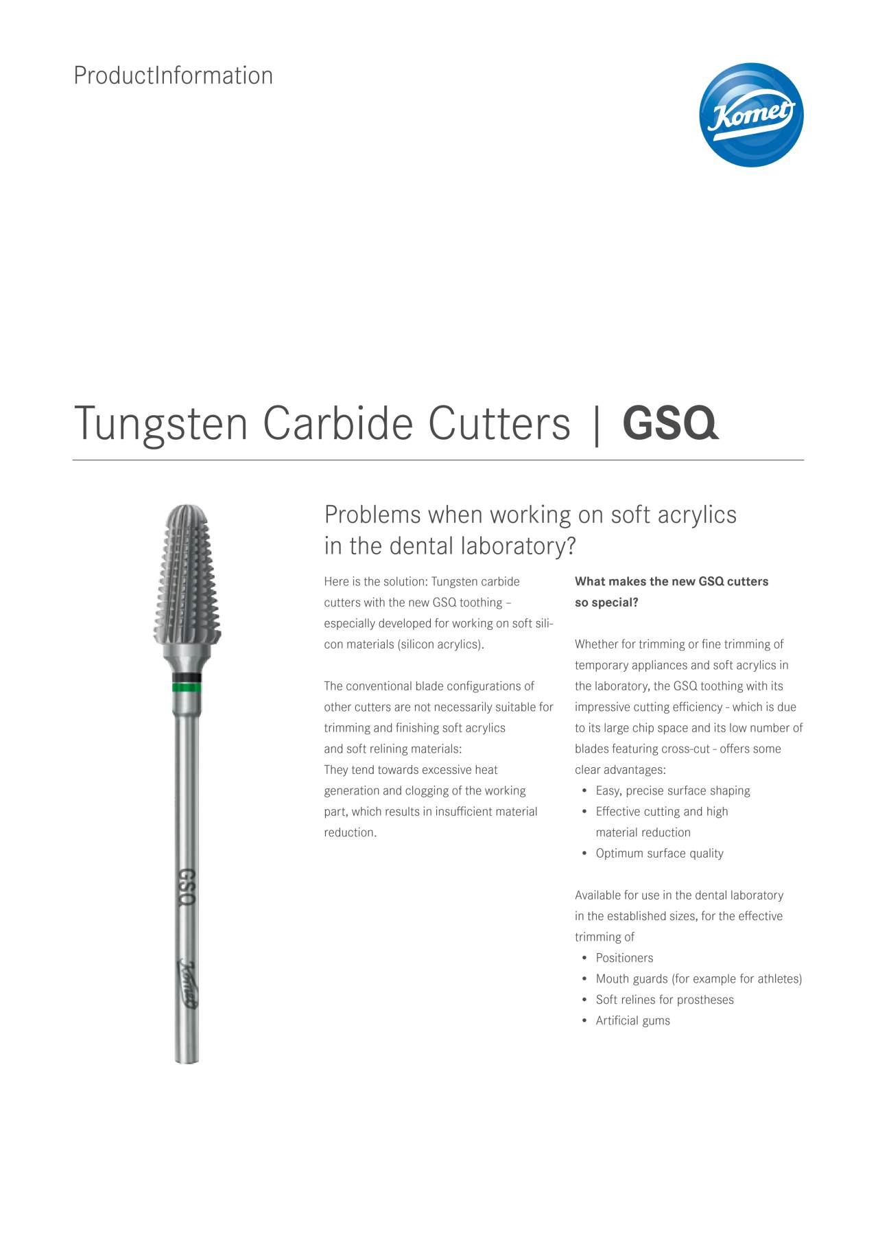 PI | Tungsten Carbide Cutters GSQ – Komet Dental, Lab Rotary Instruments