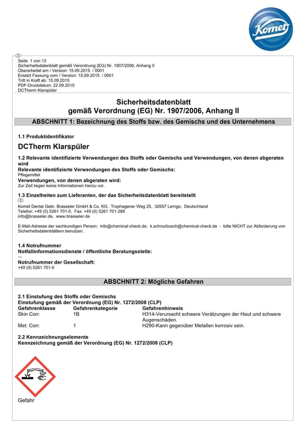 Sicherheitsdatenblatt | DCTherm Klarspüler