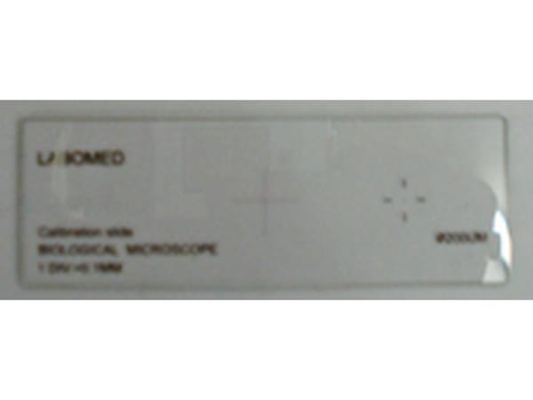 Objectmicrometer glaasje, 1mm verdeeld in 100 delen, X-as schaal