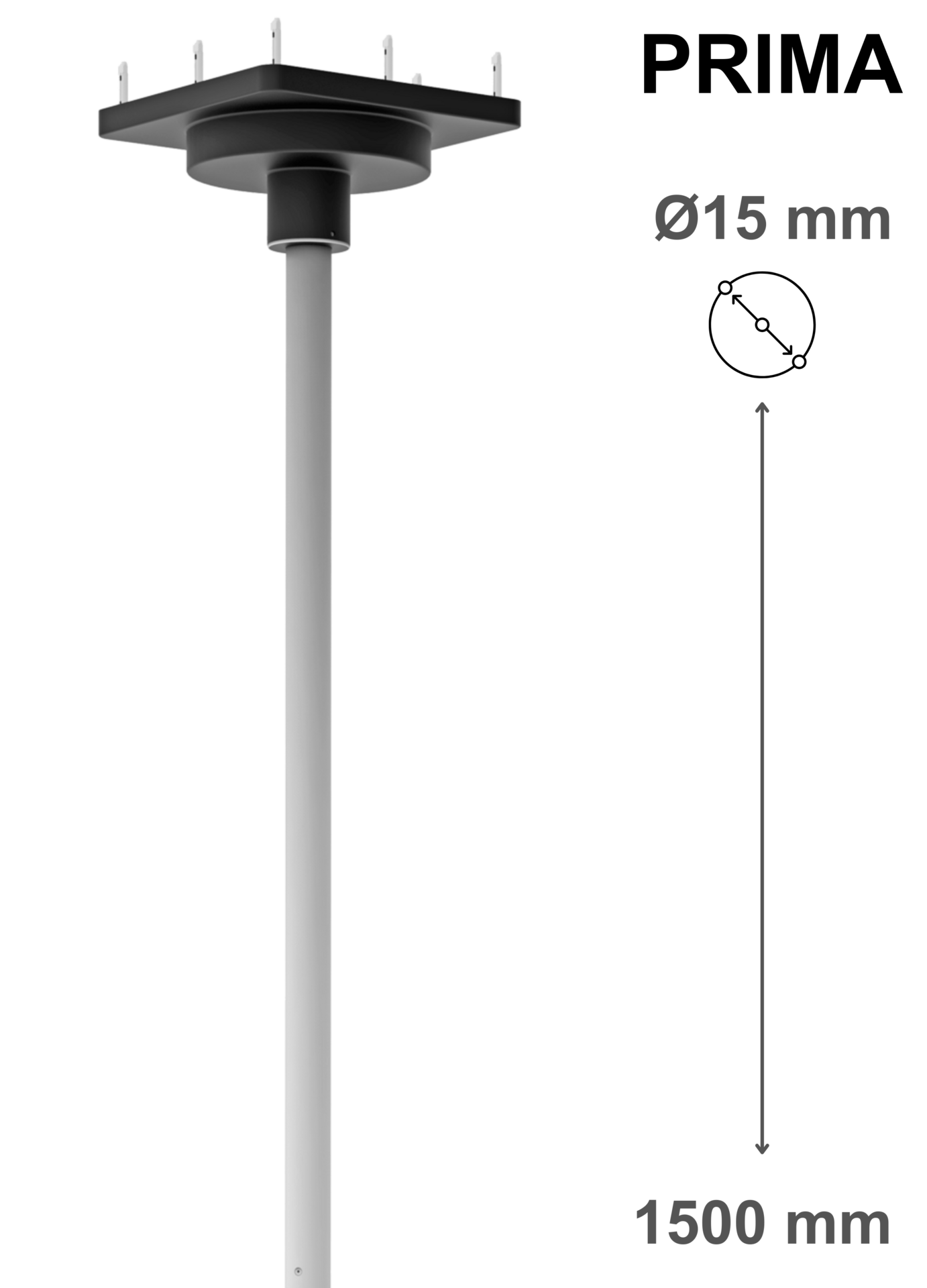 Ceiling mount for PRIMA, pin Ø15 mm, with 150 cm column