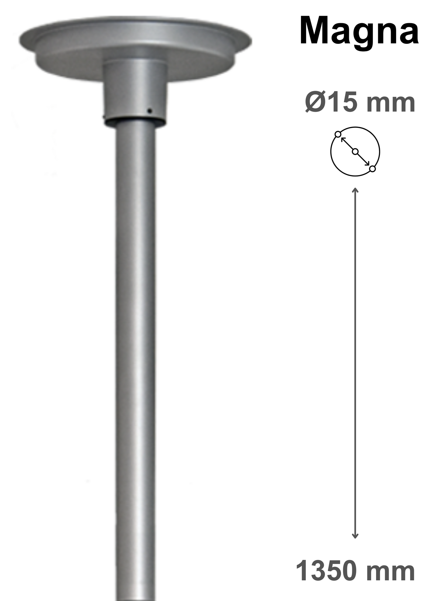 Ceiling mount for Magna, pin Ø15 mm, with 135 cm column
