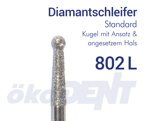 Standard-Diamant 802L - Kugel, mit Ansatz & angesetztem Hals – ökoDENT, Diamond Burs