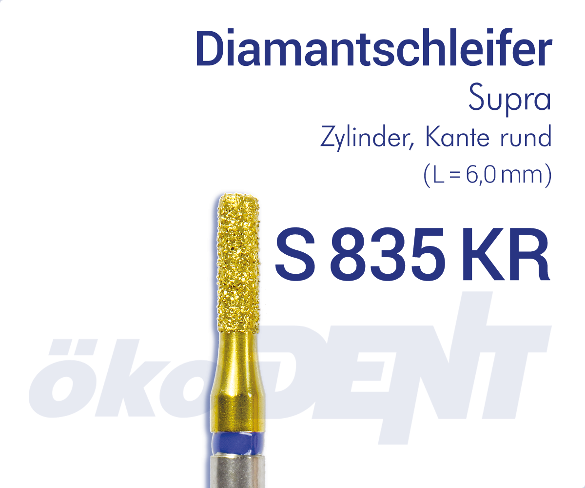Supra-Diamant S835KR - Zylinder, Kante rund – ökoDENT, Diamond Burs