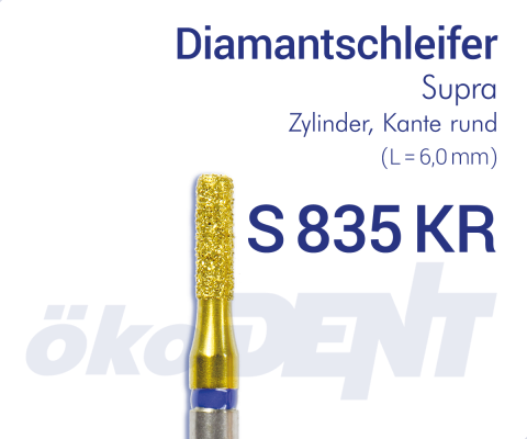 Supra-Diamant S835KR - Zylinder, Kante rund – ökoDENT, Diamond Burs