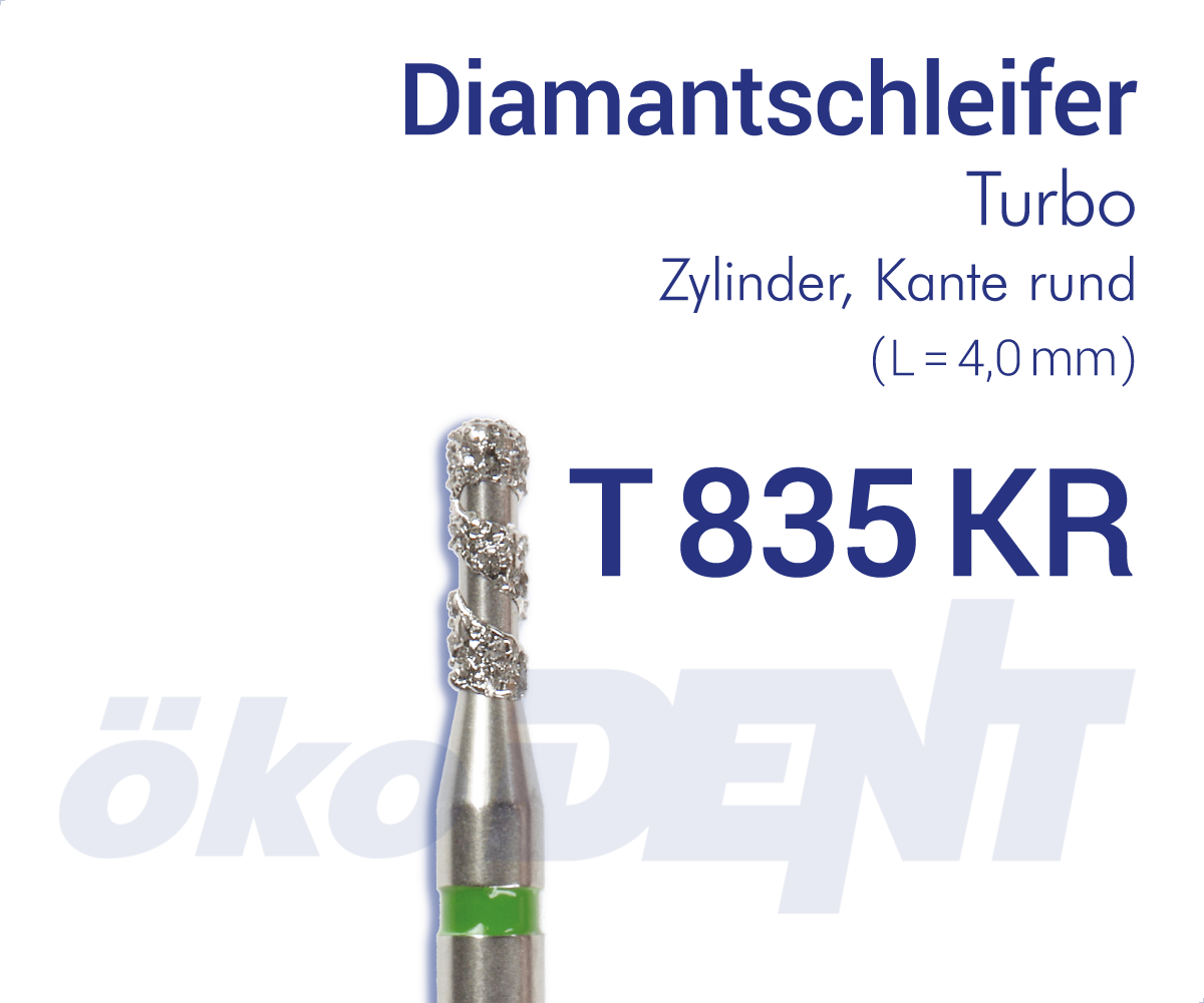 Turbo-Diamant T835KR - Zylinder, Kante rund – ökoDENT, Diamond Burs