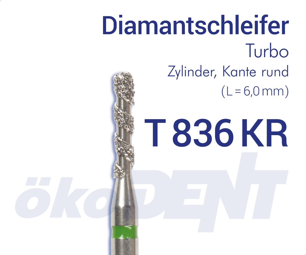 Turbo-Diamant T836KR - Zylinder, Kante rund – ökoDENT, Diamond Burs