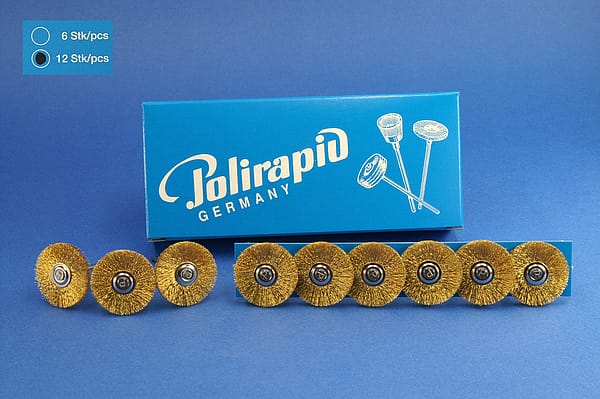 Miniaturbürsten mit Handstück, Messingdraht, Ø 25 mm, 115/25 mm H, 12 Stück MBH 58 501 – POLIRAPID – DR. MONTEMERLO GMBH & CO KG, Polishing Brushes, Buffs