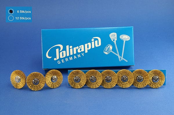 Miniaturbürsten mit Handstück, Messingdraht, Ø 25 mm, 115/25 mm H, 6 Stück MBH 58 500 – POLIRAPID – DR. MONTEMERLO GMBH & CO KG, Polishing Brushes, Buffs