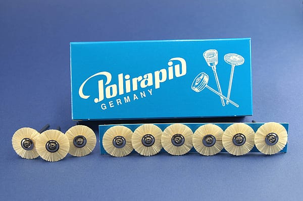 Miniaturbürsten mit Handstück, Borste weiß, Ø 23 mm, 110/23 mm H, 12 Stück MBH 10 400 – POLIRAPID – DR. MONTEMERLO GMBH & CO KG, Polishing Brushes, Buffs