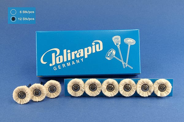 Miniaturbürsten mit Handstück, Baumwollgarn, Ø 21 mm, 103/21 mm H, 12 Stück MBH 30 301 – POLIRAPID – DR. MONTEMERLO GMBH & CO KG, Polishing Brushes, Buffs