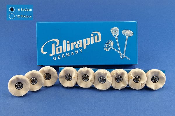 Miniaturbürsten mit Handstück, Flanellscheibchen, Ø 25 mm, 102/25 mm H, 6 Stück MBH 20 500