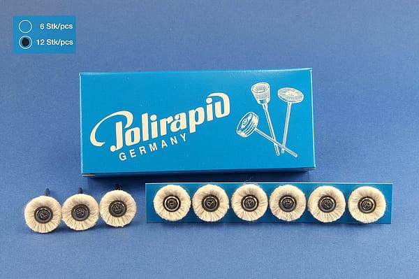 Miniaturbürsten mit Handstück, Baumwollgarn, Ø 19 mm, 103/19 mm H, 12 Stück MBH 30 201 – POLIRAPID – DR. MONTEMERLO GMBH & CO KG, Polishing Brushes, Buffs