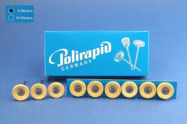 Miniaturbürsten mit Handstück, Lederscheibchen, Ø 19 mm, 100/19 mm H, 6 Stück MBH 00 200
