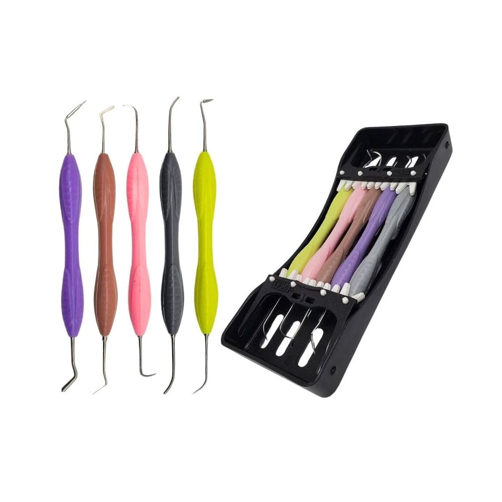 Kit d'instruments pour composite ARTMAN – Manche silicone, 5 pièces avec porte-cassette, outils de restauration composite – Precision Dental, Filling Instruments