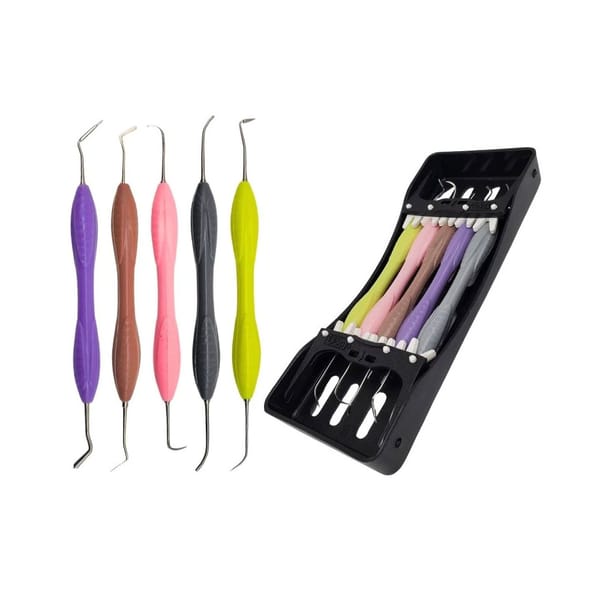 Kit d'instruments pour composite ARTMAN – Manche silicone, 5 pièces avec porte-cassette, outils de restauration composite