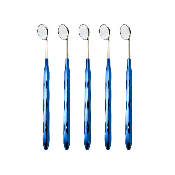 Miroir dentaire en acier inoxydable avec manche plasma bleu – lot de 5 miroirs dentaires à surface frontale rhodiée et revêtement plasma, filetage cône socket