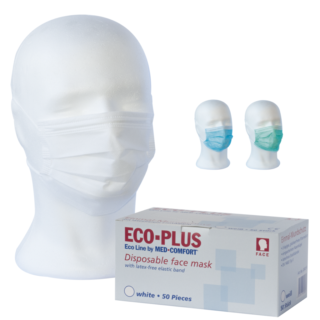 ECO-PLUS Mundschutz – 3-lagig, mit Elastikbändern, 50 Stück