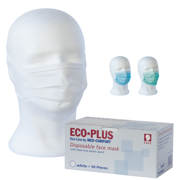 ECO-PLUS Mundschutz – 3-lagig, mit Elastikbändern, 50 Stück
